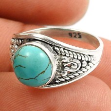 Turquoise Gemstone Ring 925 Sterling Silver Vintage Jewelry A56