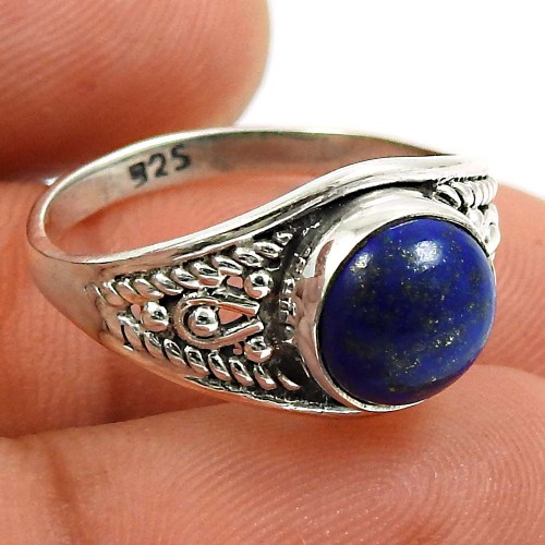 Lapis Gemstone Ring 925 Sterling Silver Tribal Jewelry F56