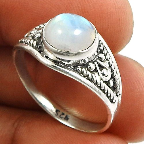 Rainbow Moonstone Gemstone Ring 925 Sterling Silver Ethnic Jewelry S55