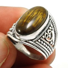 Tiger Eye Gemstone Ring 925 Sterling Silver Ethnic Jewelry W56
