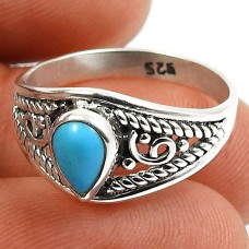 Turquoise Gemstone Ring 925 Sterling Silver Vintage Jewelry W59
