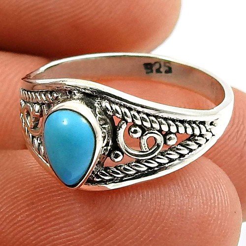 Turquoise Gemstone Ring 925 Sterling Silver Ethnic Jewelry Y59