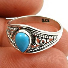 Turquoise Gemstone Ring 925 Sterling Silver Vintage Look Jewelry Z59