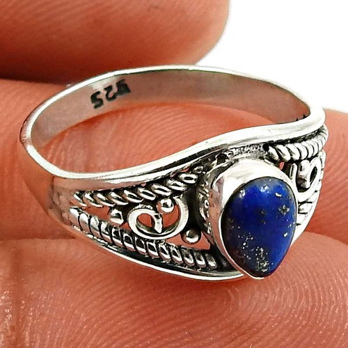 Lapis Gemstone Ring 925 Sterling Silver Tribal Jewelry B60