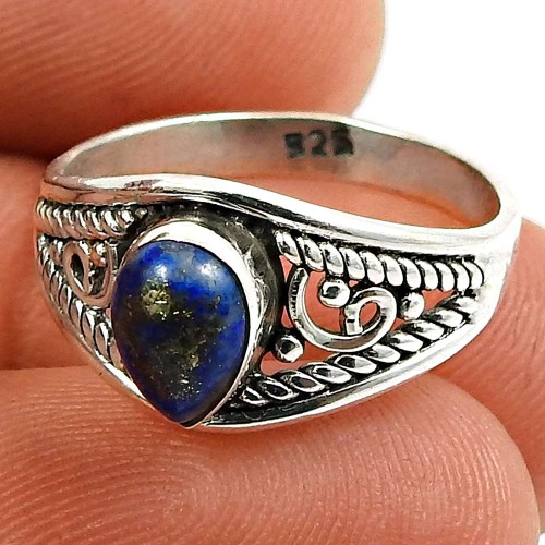 Lapis Gemstone Ring 925 Sterling Silver Indian Jewelry D60