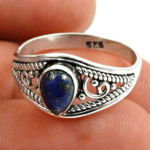 Lapis Gemstone Ring 925 Sterling Silver Indian Handmade Jewelry E60