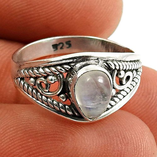 Rainbow Moonstone Gemstone Ring 925 Sterling Silver Traditional Jewelry N59