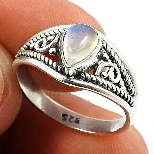 Rainbow Moonstone Gemstone Ring 925 Sterling Silver Ethnic Jewelry O59