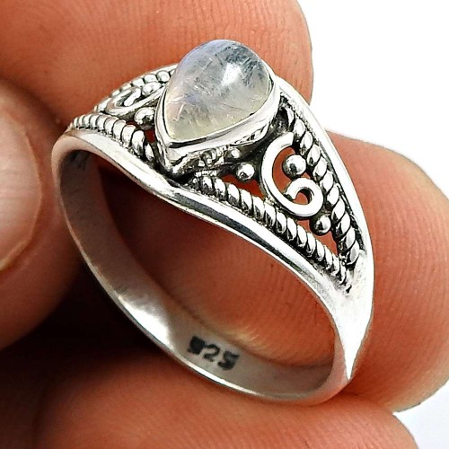 Rainbow Moonstone Gemstone Ring 925 Sterling Silver Stylish Jewelry Q3