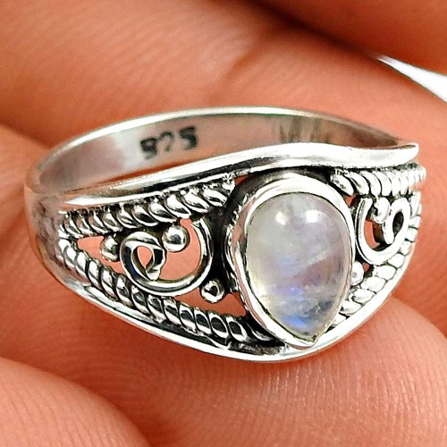 Rainbow Moonstone Gemstone Ring 925 Sterling Silver Handmade Jewelry S59