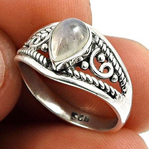Rainbow Moonstone Gemstone Ring 925 Sterling Silver Indian Jewelry T59