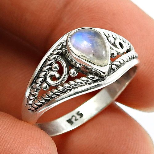 Rainbow Moonstone Gemstone Ring 925 Sterling Silver Indian Handmade Jewelry U59