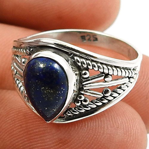 Lapis Gemstone Ring 925 Sterling Silver Tribal Jewelry V60