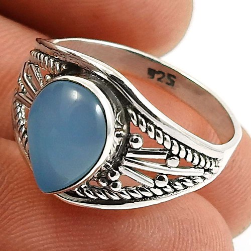 Chalcedony Gemstone Ring 925 Sterling Silver Indian Handmade Jewelry Y60