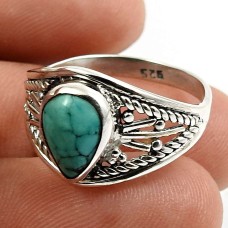 925 Sterling Fine Silver Jewelry Pear Shape Turquoise Gemstone Ring Size 8.5 U19