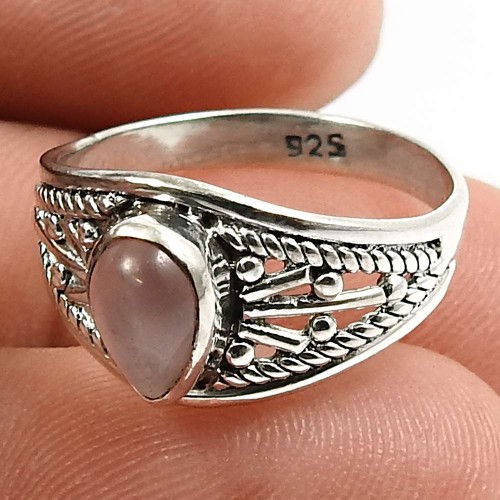 Pear Shape Rose Quartz Gemstone Ring Size 7 925 Sterling Silver Jewelry V19