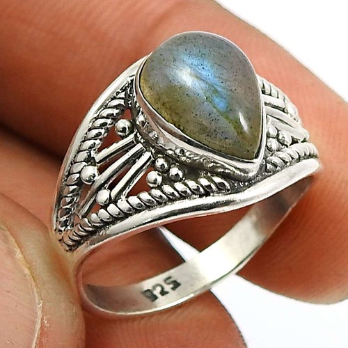 Labradorite Gemstone Ring 925 Sterling Silver Vintage Look Jewelry J60