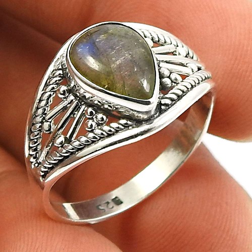Labradorite Gemstone Ring 925 Sterling Silver Indian Jewelry N60