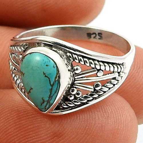 Turquoise Gemstone Ring 925 Sterling Silver Indian Handmade Jewelry O60