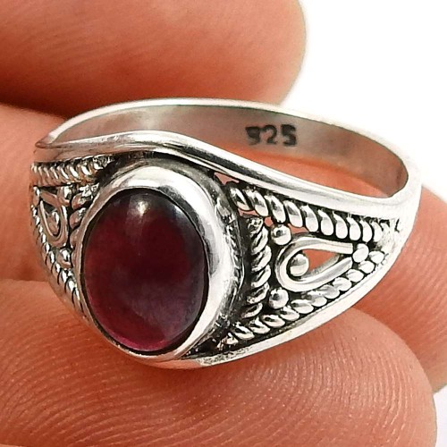 Garnet Gemstone Ring 925 Sterling Silver Vintage Jewelry K61