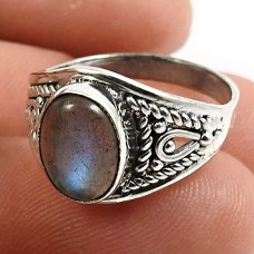 925 Sterling Fine Silver Jewelry Oval Shape Labradorite Gemstone Ring Size 7 W19