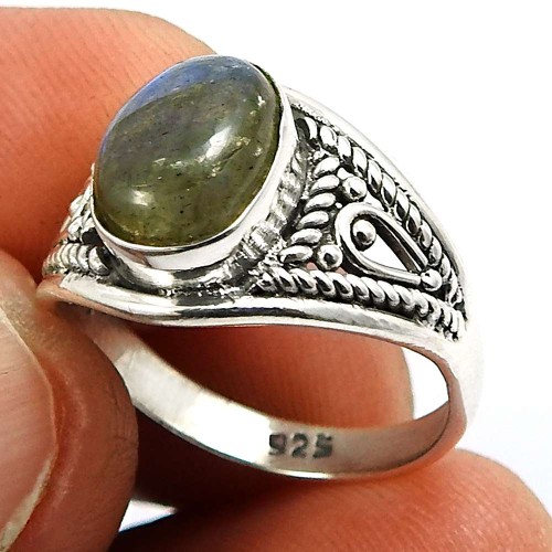 Labradorite Gemstone Ring 925 Sterling Silver Vintage Look Jewelry D61