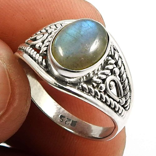 Labradorite Gemstone Ring 925 Sterling Silver Tribal Jewelry F61