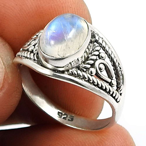 Rainbow Moonstone Gemstone Ring 925 Sterling Silver Handmade Jewelry G61