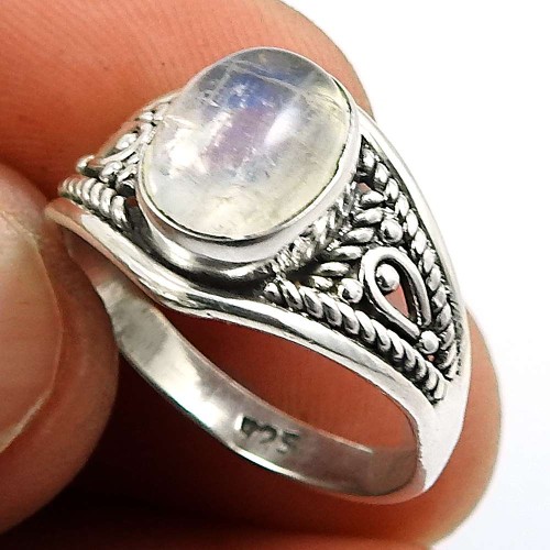 Rainbow Moonstone Gemstone Ring 925 Sterling Silver Indian Jewelry H61
