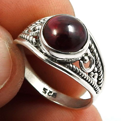 Garnet Gemstone Ring 925 Sterling Silver Handmade Indian Jewelry D62