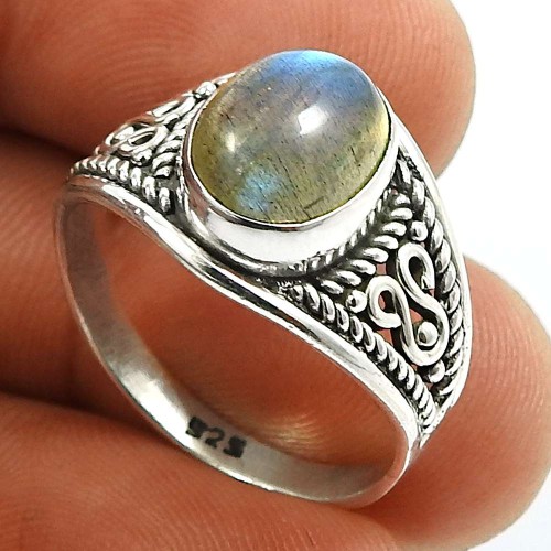 Labradorite Gemstone Ring 925 Sterling Silver Handmade Jewelry U62
