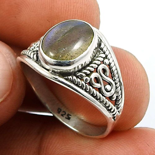 Labradorite Gemstone Ring 925 Sterling Silver Indian Jewelry V62