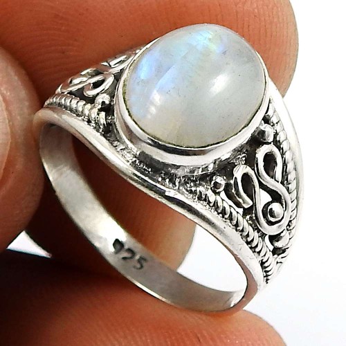 Rainbow Moonstone Gemstone Ring 925 Sterling Silver Indian Handmade Jewelry W62