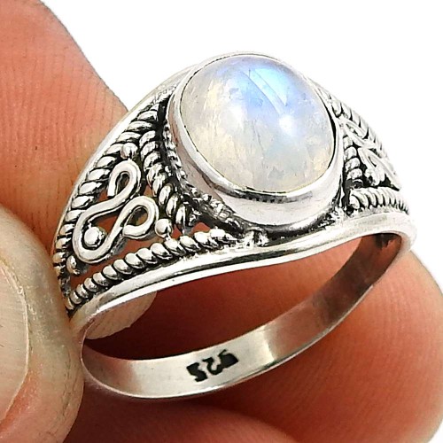 Rainbow Moonstone Gemstone Ring 925 Sterling Silver Vintage Jewelry Y62