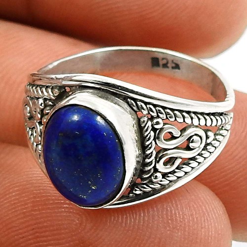 Lapis Gemstone Ring 925 Sterling Silver Ethnic Jewelry A63