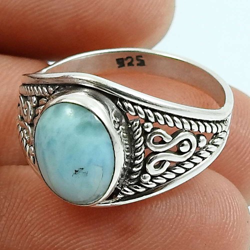 Larimar Gemstone Ring 925 Sterling Silver Indian Handmade Jewelry M62