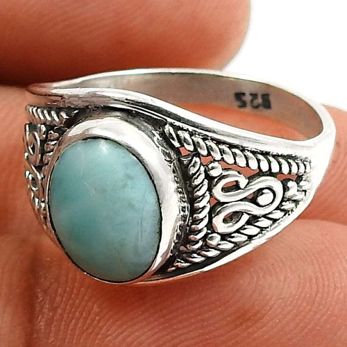 Larimar Gemstone Ring 925 Sterling Silver Handmade Indian Jewelry N62