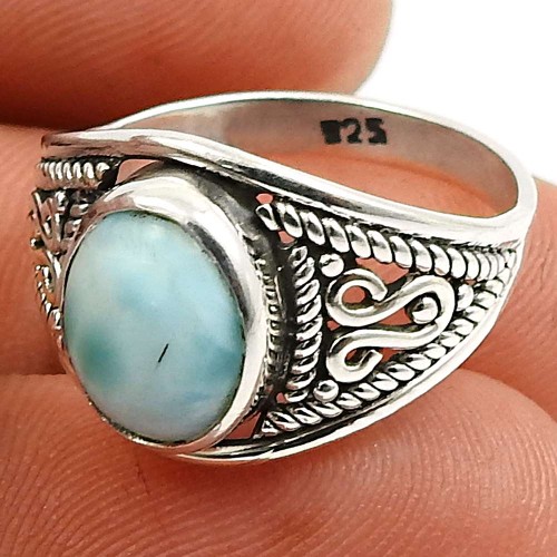 Larimar Gemstone Ring 925 Sterling Silver Vintage Jewelry O62