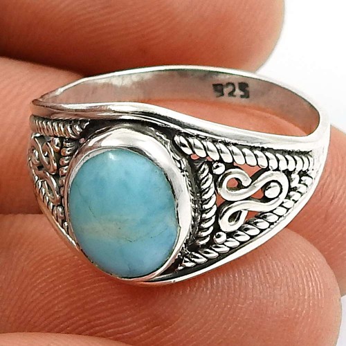 Larimar Gemstone Ring 925 Sterling Silver Traditional Jewelry P62
