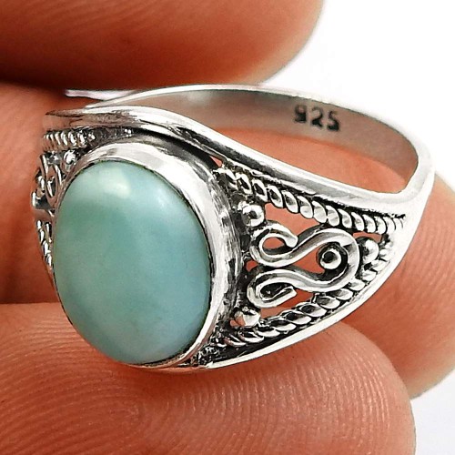 Larimar Gemstone Ring 925 Sterling Silver Ethnic Jewelry Q2