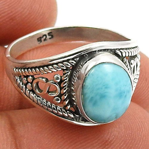 Larimar Gemstone Ring 925 Sterling Silver Stylish Jewelry M63
