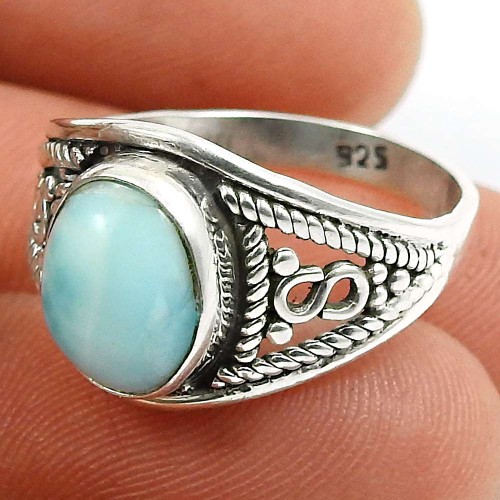Larimar Gemstone Ring 925 Sterling Silver Tribal Jewelry N63