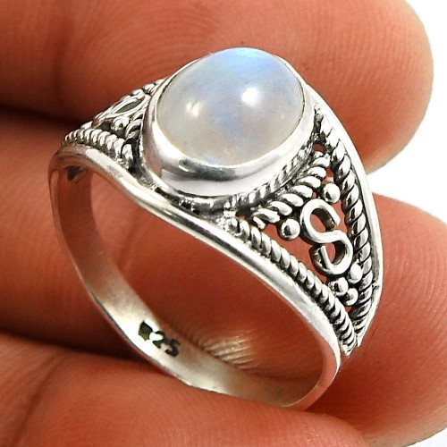 Rainbow Moonstone Gemstone Ring 925 Sterling Silver Indian Handmade Jewelry Q3