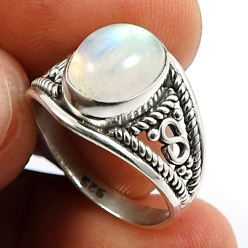 Rainbow Moonstone Gemstone Ring 925 Sterling Silver Vintage Jewelry S63