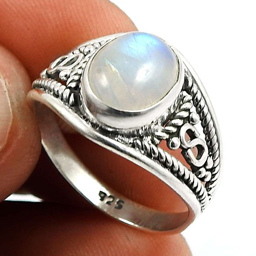 Rainbow Moonstone Gemstone Ring 925 Sterling Silver Traditional Jewelry T63