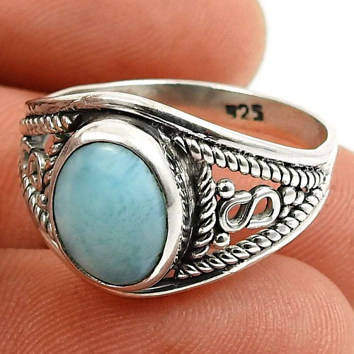 Larimar Gemstone Ring 925 Sterling Silver Tribal Jewelry D63
