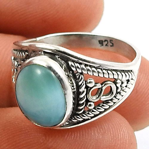 Larimar Gemstone Ring 925 Sterling Silver Handmade Jewelry E63