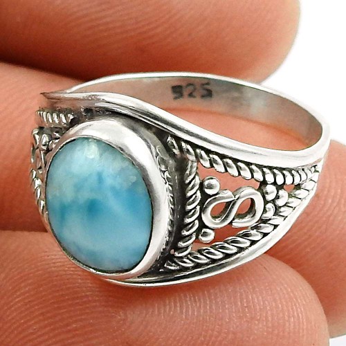 Larimar Gemstone Ring 925 Sterling Silver Indian Jewelry F63