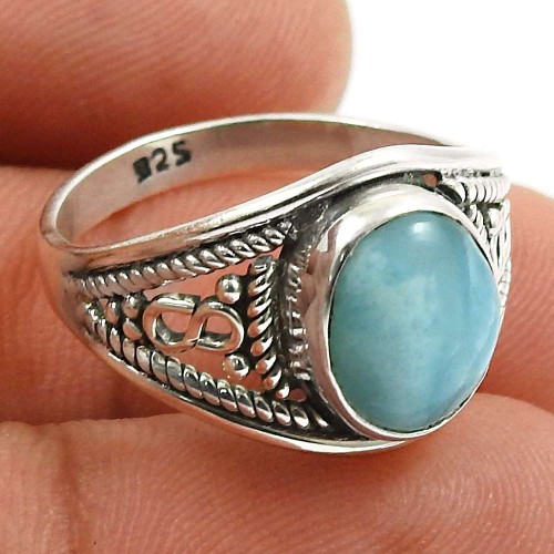 Larimar Gemstone Ring 925 Sterling Silver Indian Handmade Jewelry G63