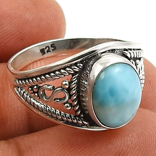 Larimar Gemstone Ring 925 Sterling Silver Handmade Indian Jewelry H63